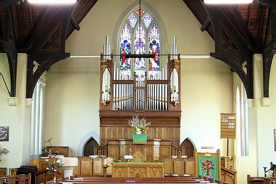 Sanctuary and organ at the Cameron Memorial Uniting (formerly Presbyterian) Church at Glen Innes NSW